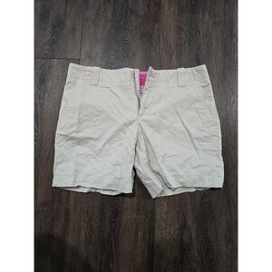 Lilly Pulitzer Main Line Fit Khaki Chino Shorts Tan Palm Tree Logo Size 4